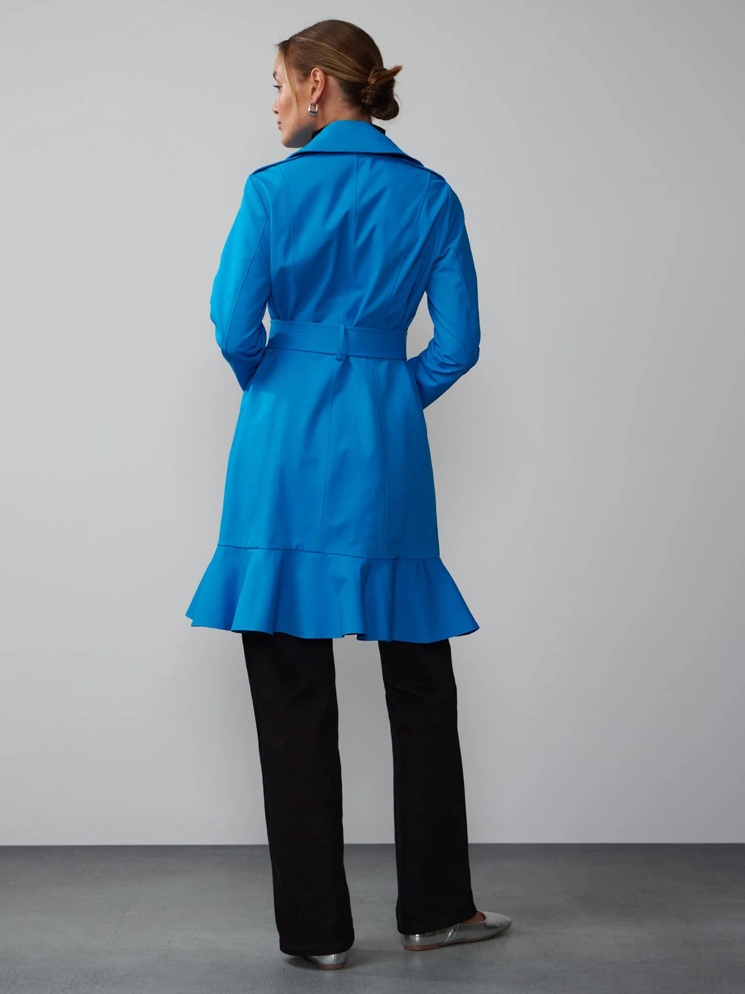 Long Sleeves Belted Peplum City Trench Coat