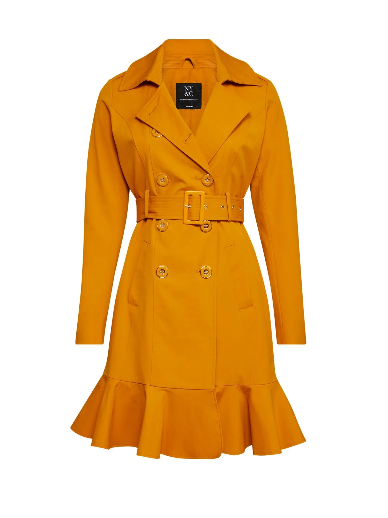 Long Sleeves Belted Peplum City Trench Coat