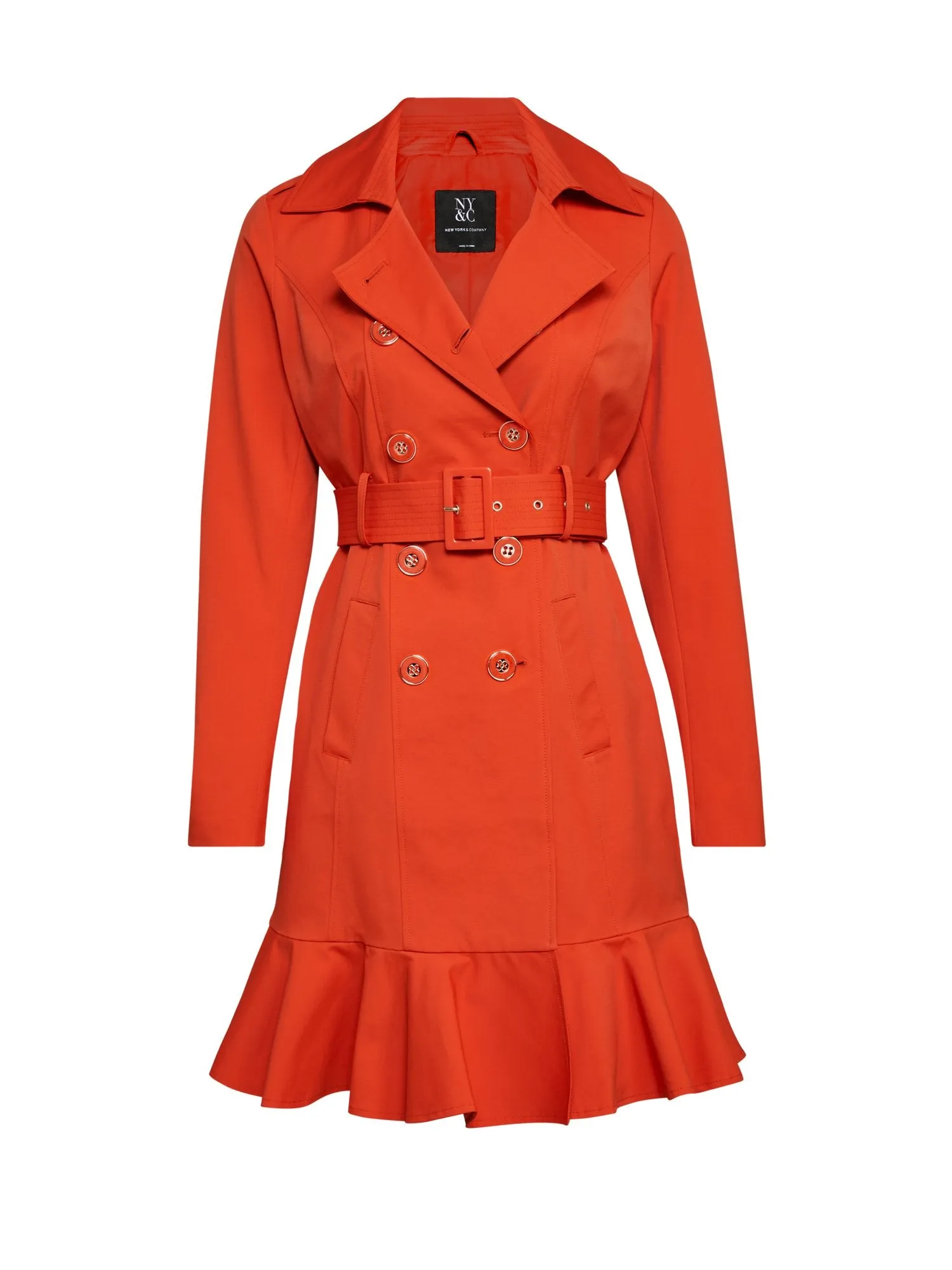 Long Sleeves Belted Peplum City Trench Coat
