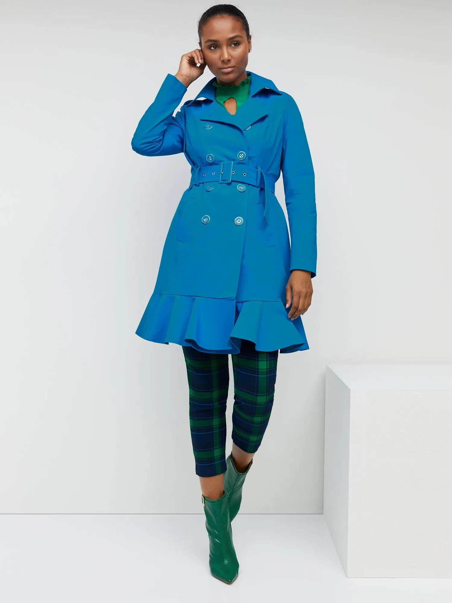 Long Sleeves Belted Peplum City Trench Coat