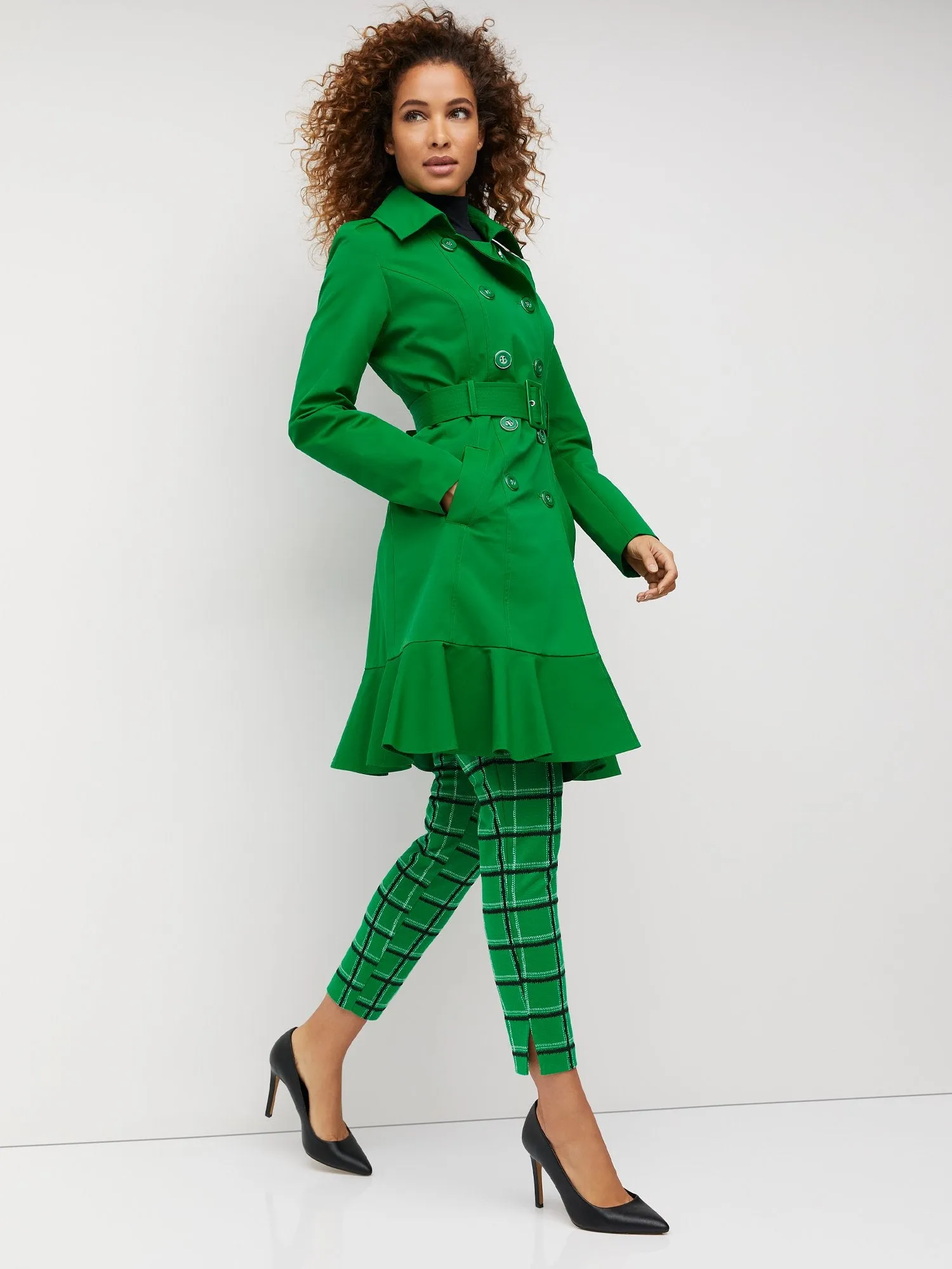 Long Sleeves Belted Peplum City Trench Coat
