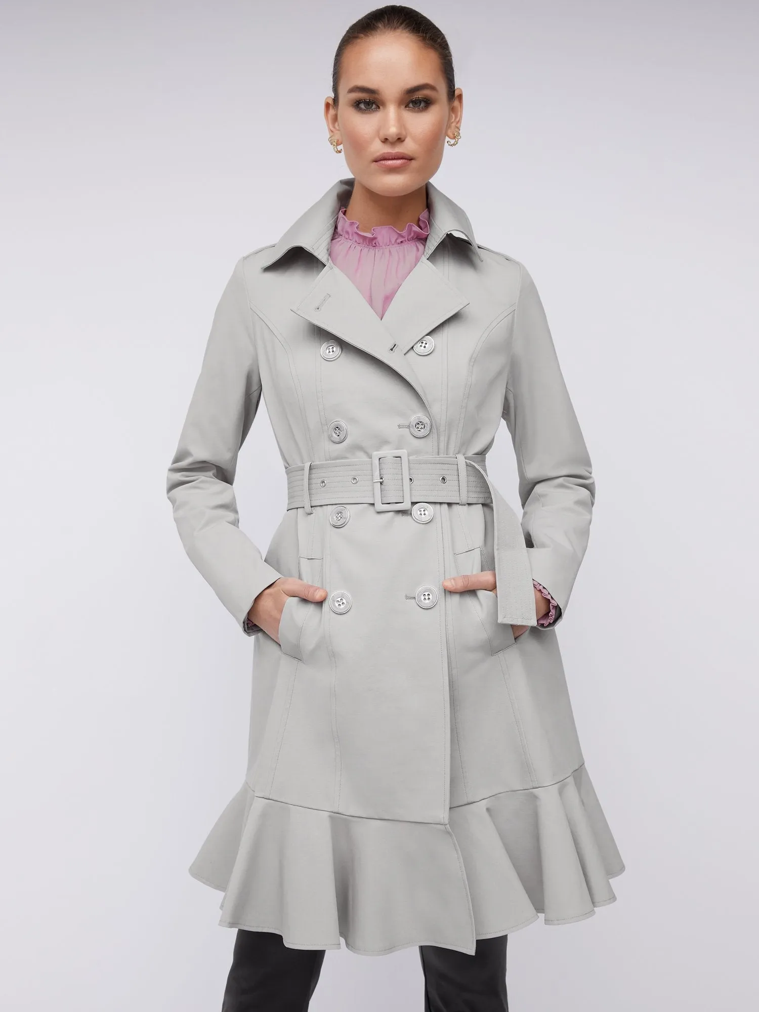Long Sleeves Belted Peplum City Trench Coat