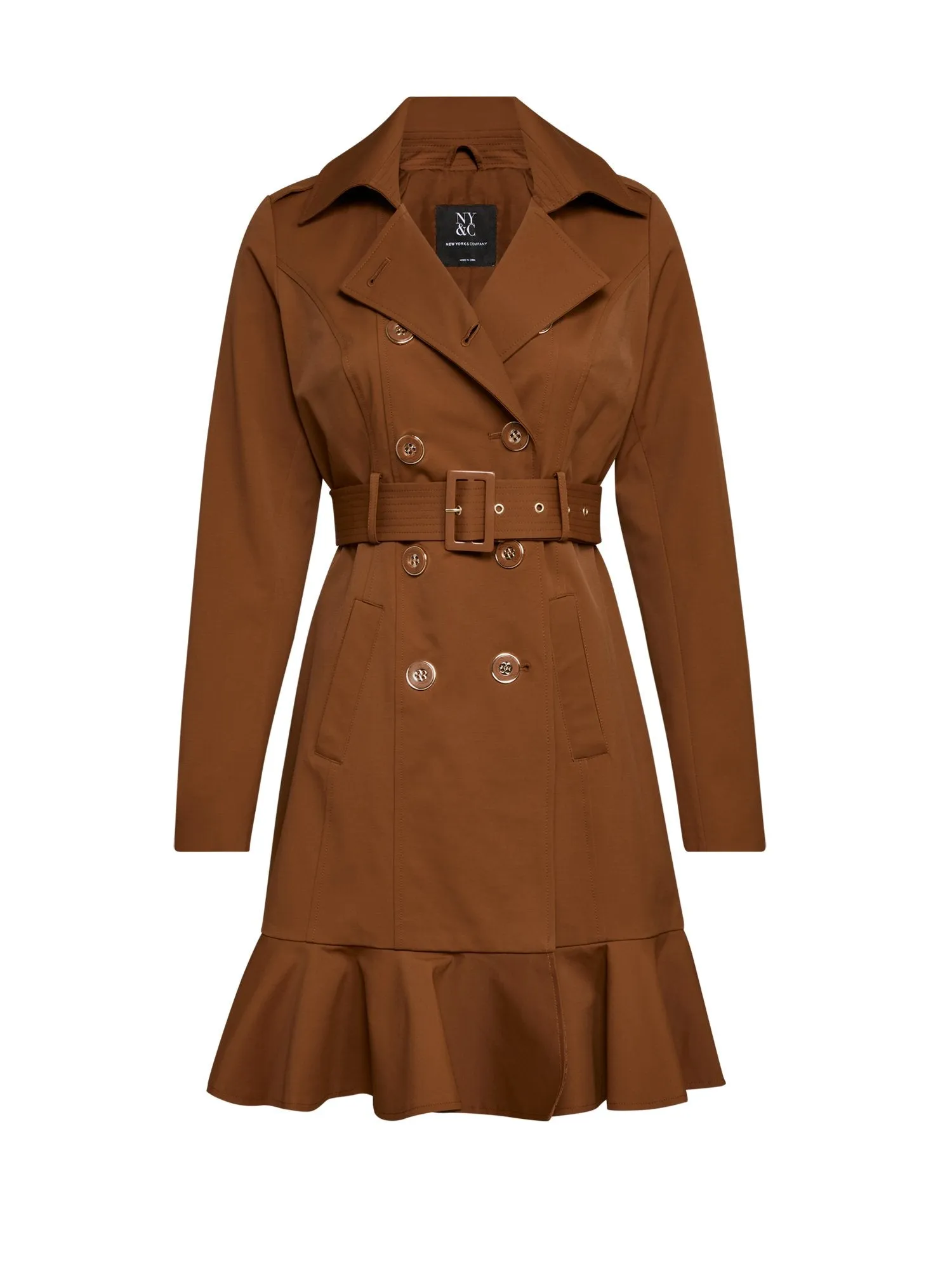 Long Sleeves Belted Peplum City Trench Coat