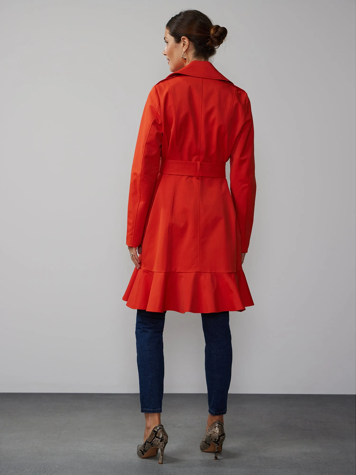 Long Sleeves Belted Peplum City Trench Coat