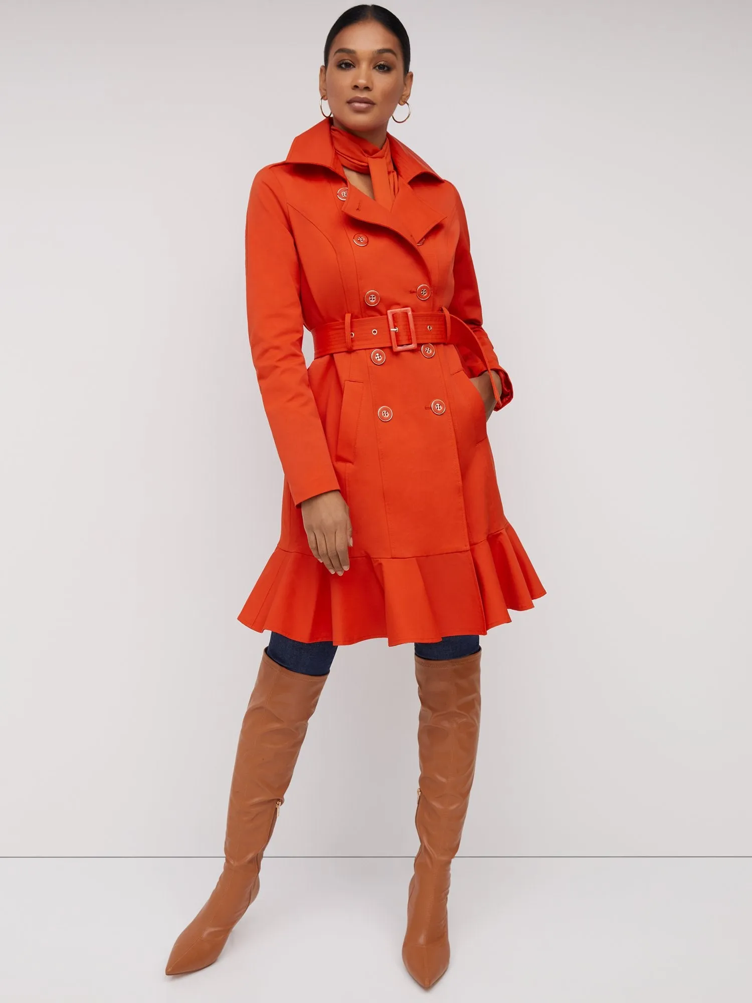 Long Sleeves Belted Peplum City Trench Coat