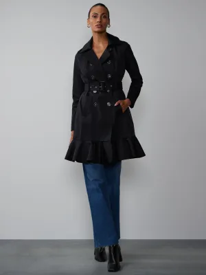 Long Sleeves Belted Peplum City Trench Coat