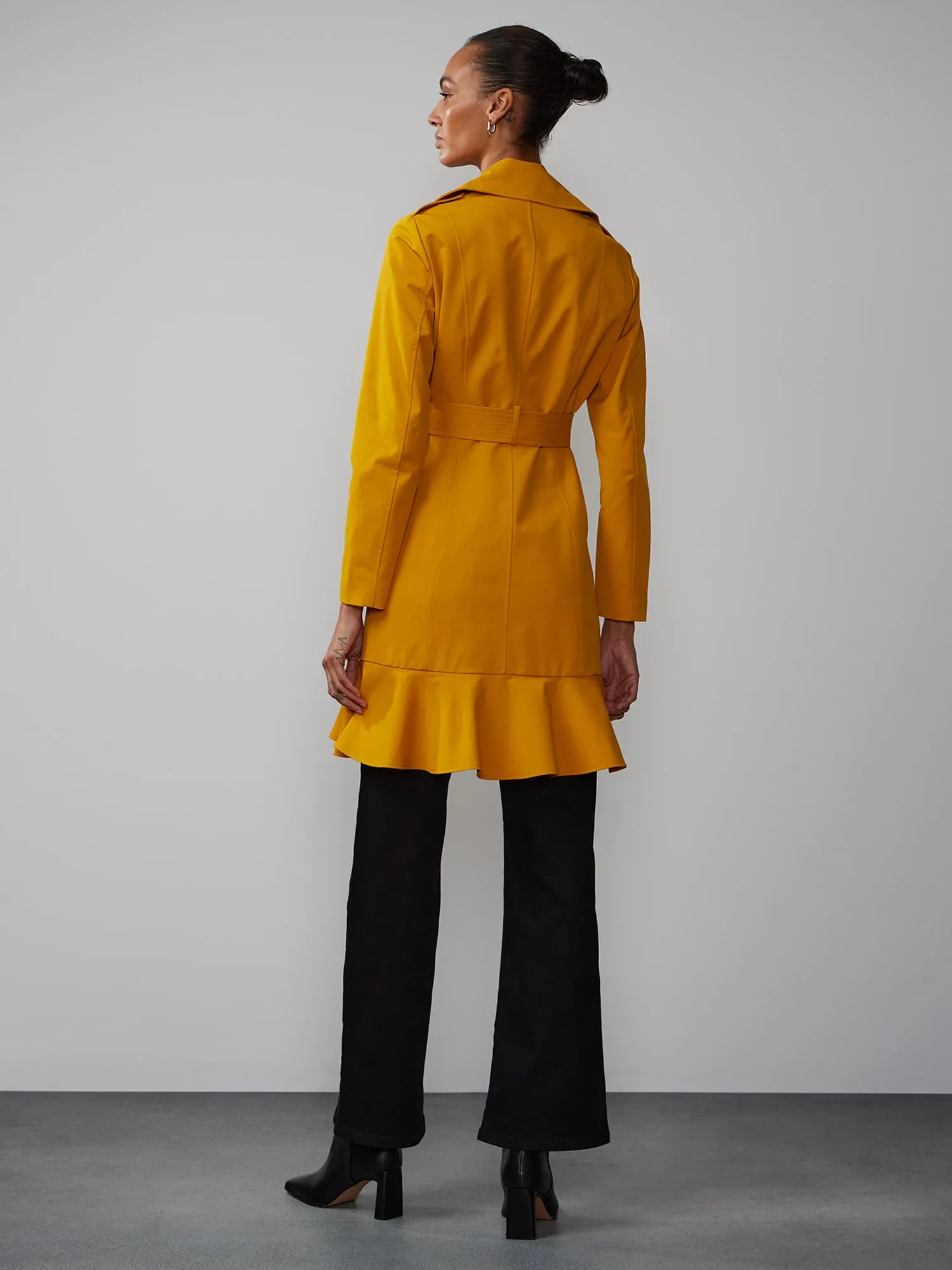 Long Sleeves Belted Peplum City Trench Coat