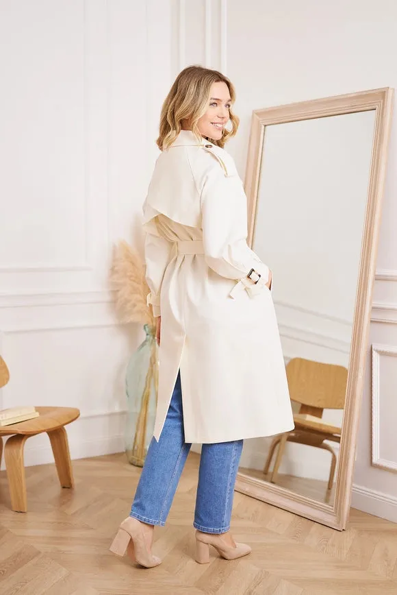 Long Trench Coat with Belt White