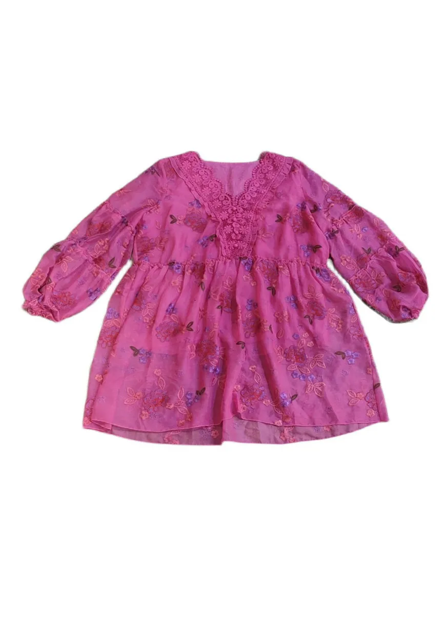 Loose Rose V Neck Embroidered Patchwork Chiffon Shirt Summer XX026