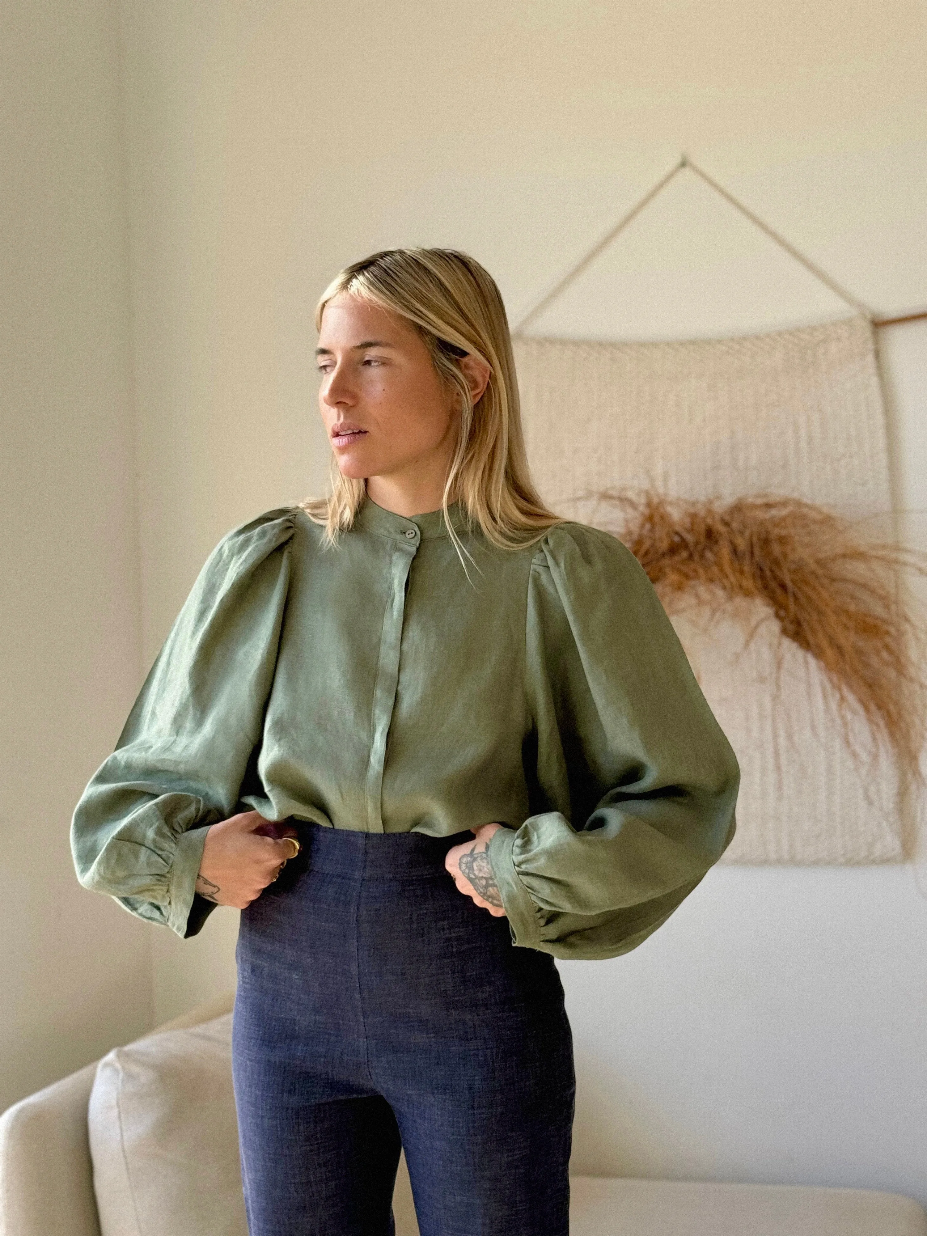 LOUISA Blouse linen khaki green