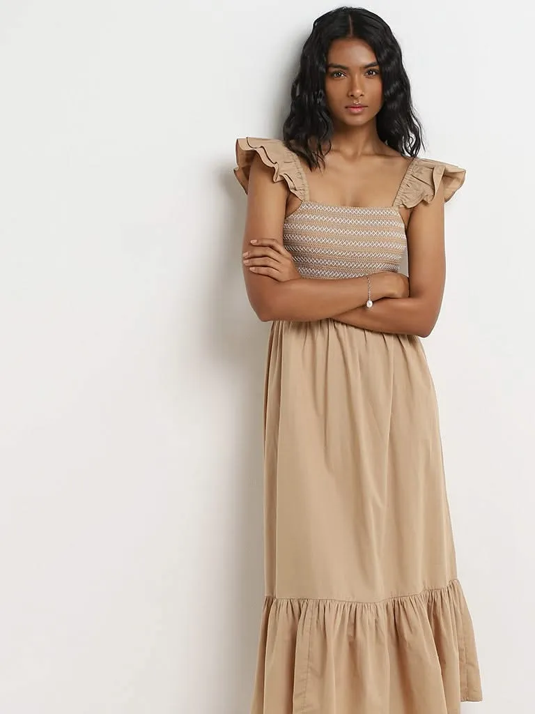 LOV Beige Smocked Tiered Dress