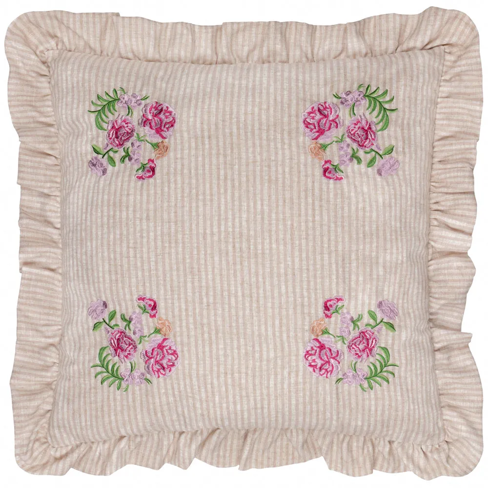 Martha Embroidered Ruffle Cushion Pink