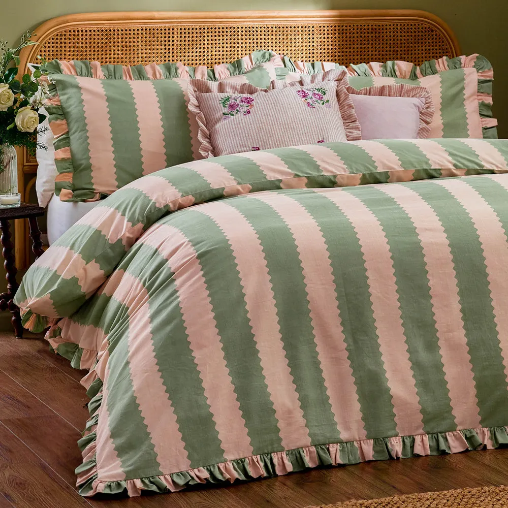 Martha Embroidered Ruffle Cushion Pink