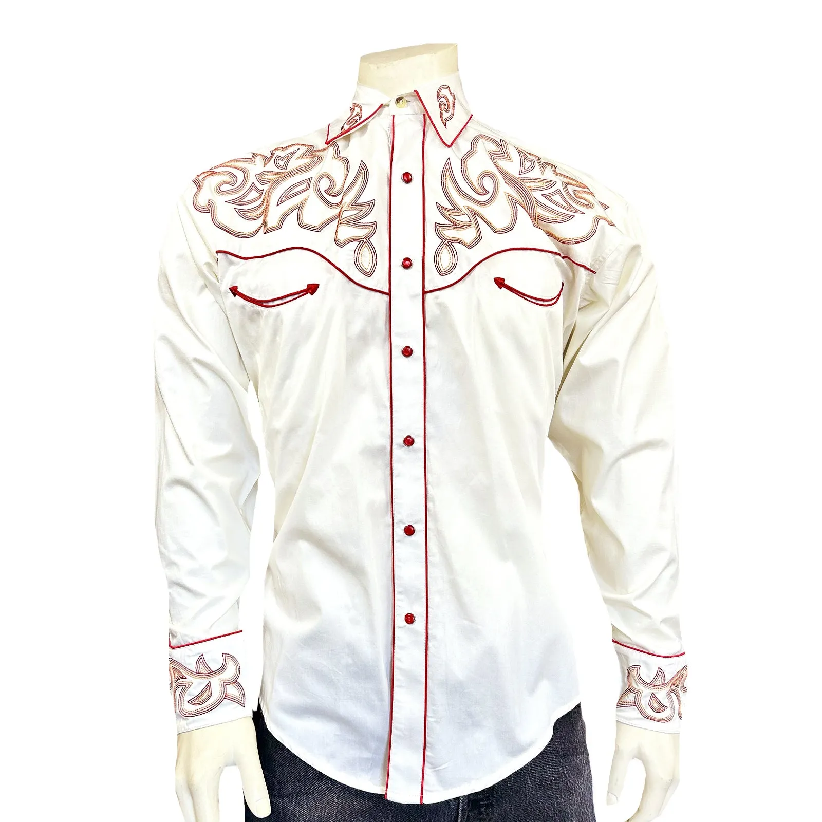 Men's Ivory Boot Top Embroidered Western Shirt