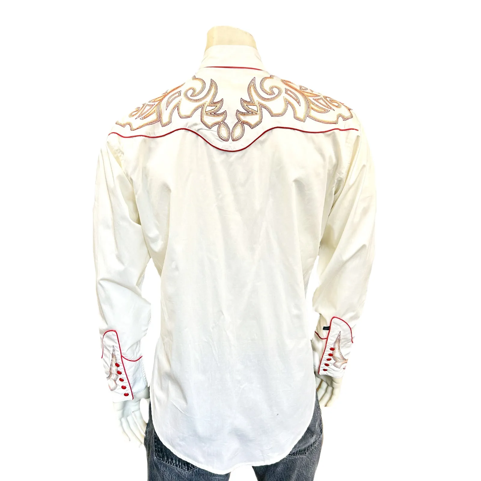 Men's Ivory Boot Top Embroidered Western Shirt