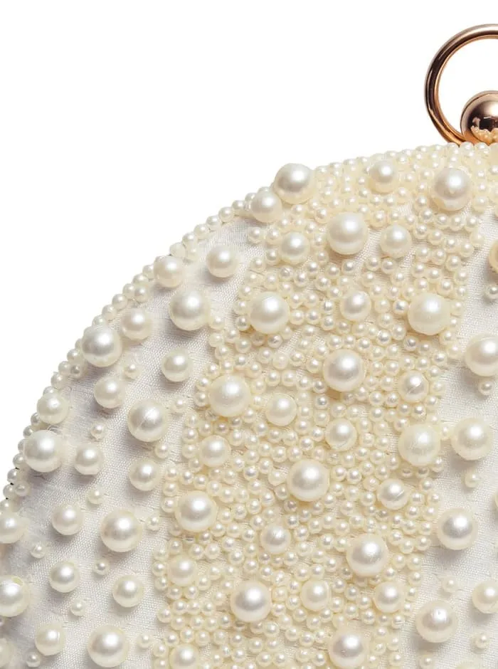 Mukta All White Pearl Hand Embroidered Clutch