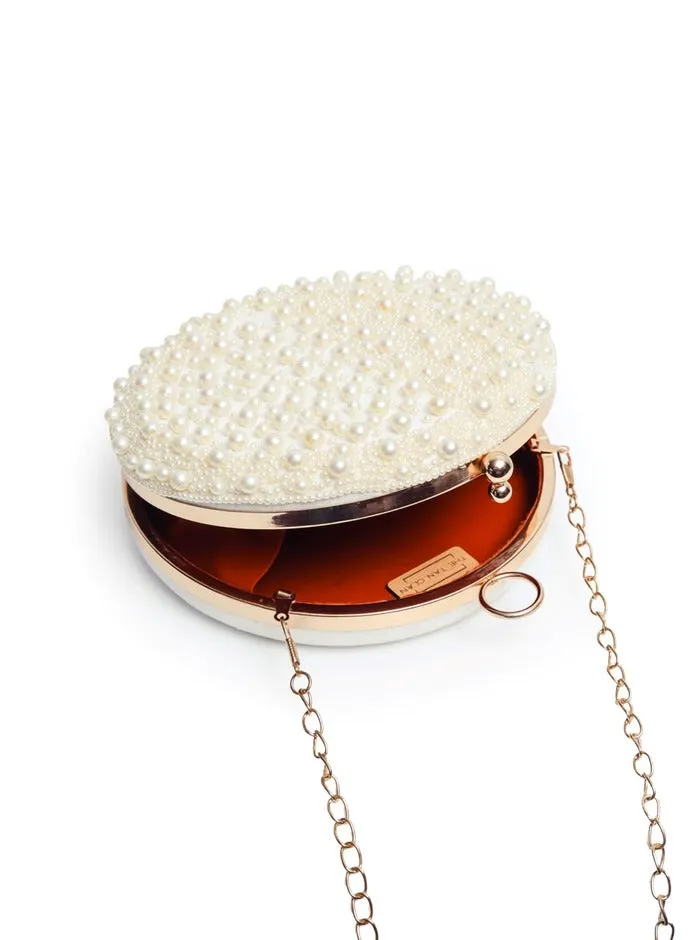 Mukta All White Pearl Hand Embroidered Clutch