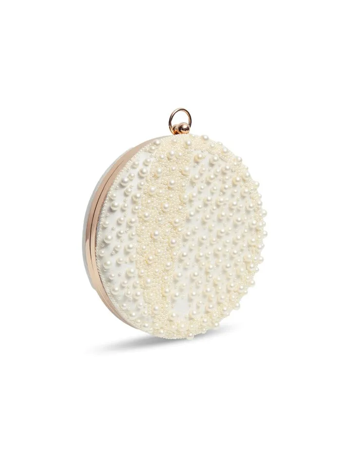 Mukta All White Pearl Hand Embroidered Clutch