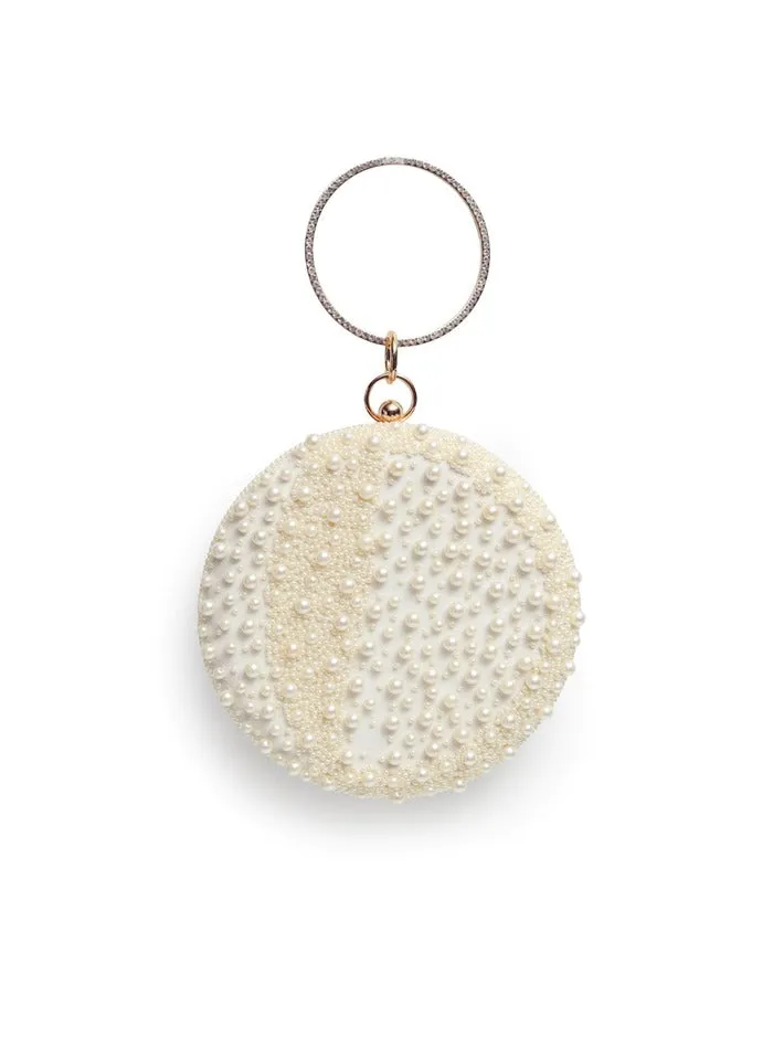 Mukta All White Pearl Hand Embroidered Clutch