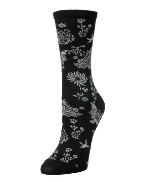Natori Cascading Floral Cotton Blend Crew Sock