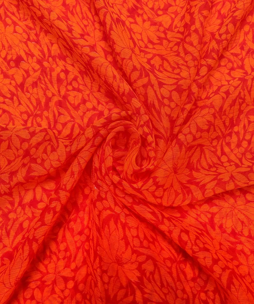 Orange Colour Floral Print Chiffon Fabric