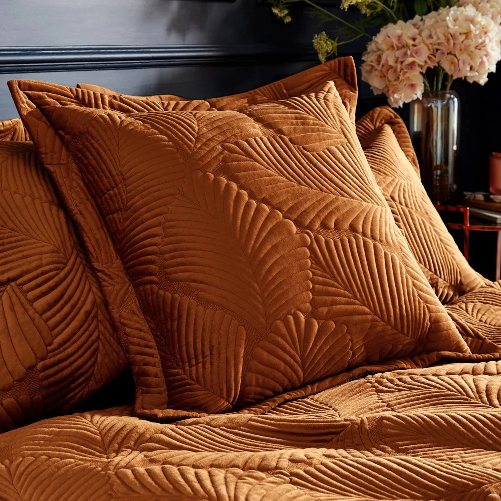 Palmeria Quilted Velvet Cushion Rust