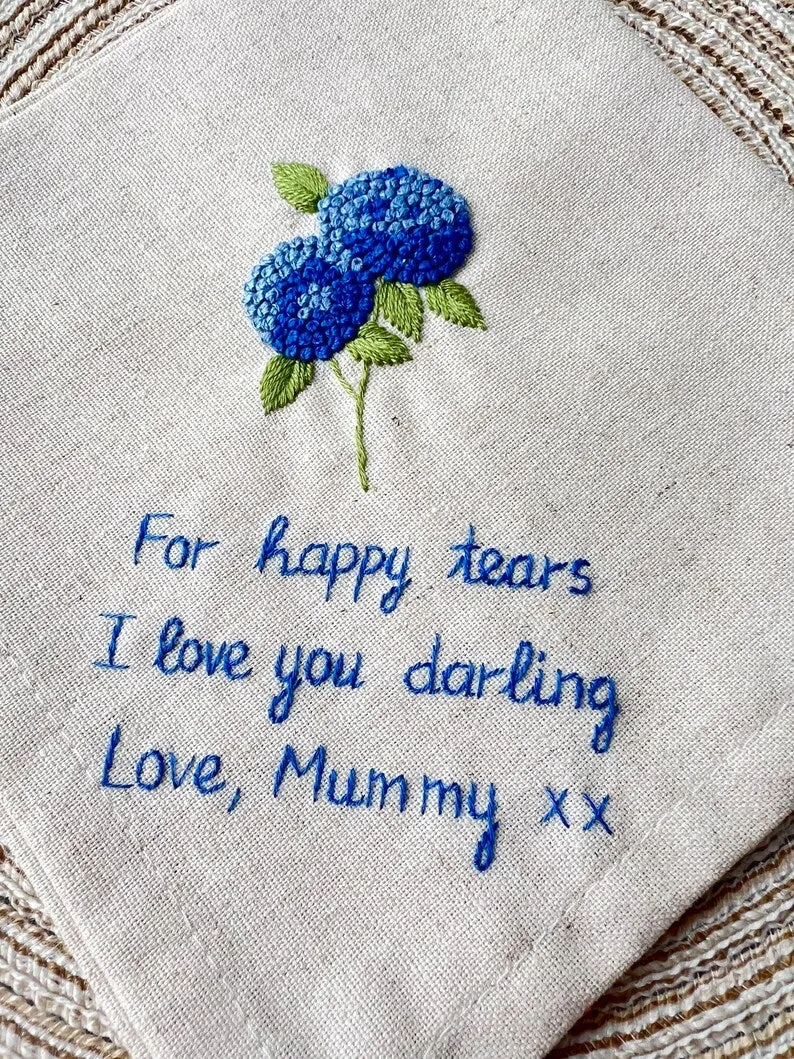 Personalized Embroidered Hydrangea Handkerchiefs