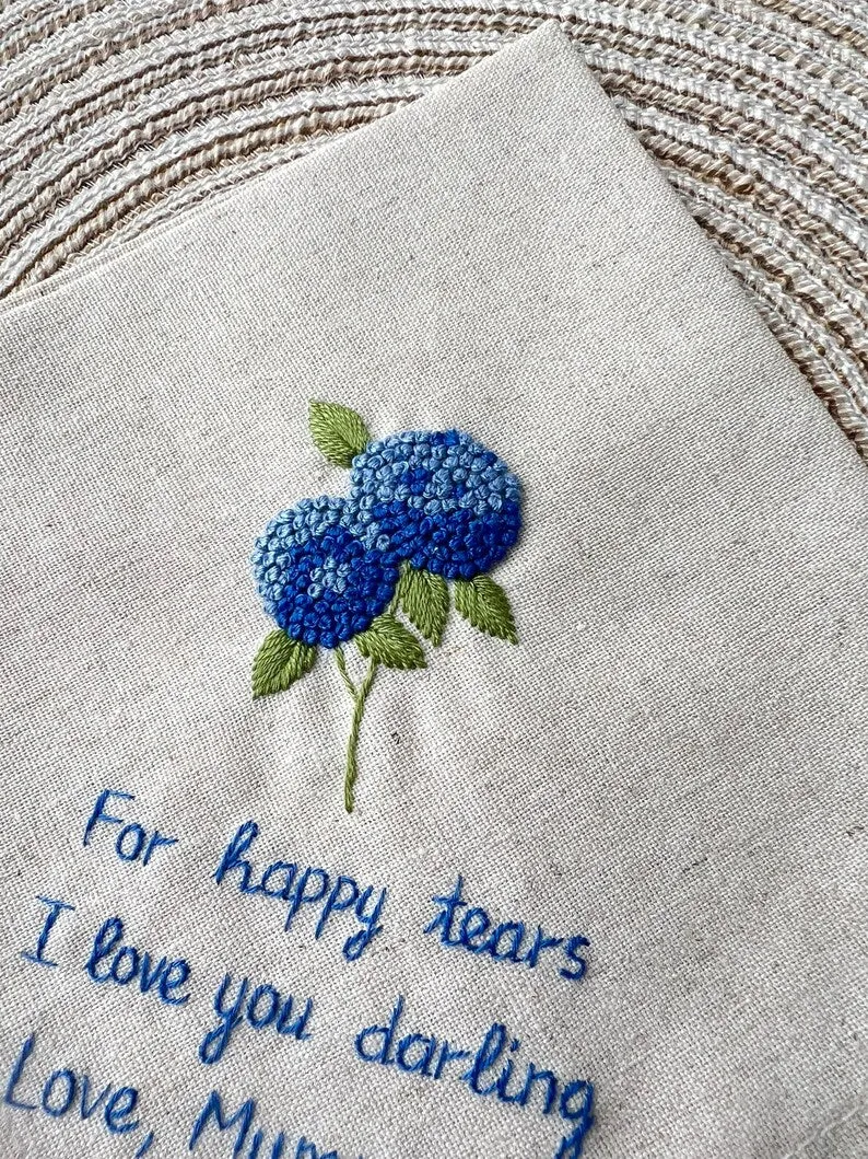 Personalized Embroidered Hydrangea Handkerchiefs