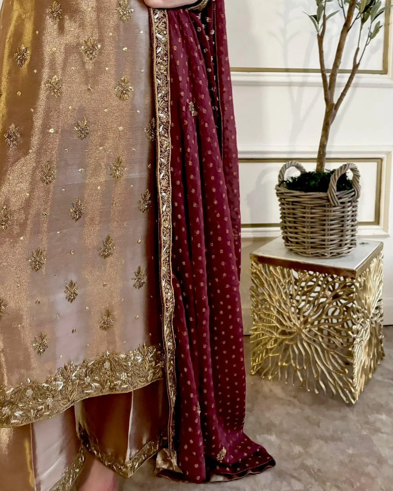 Pink Elegant Top-Palazzo With Dupatta Set