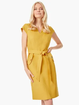 Plus Size Notched Neckline Belted Crepe Dress