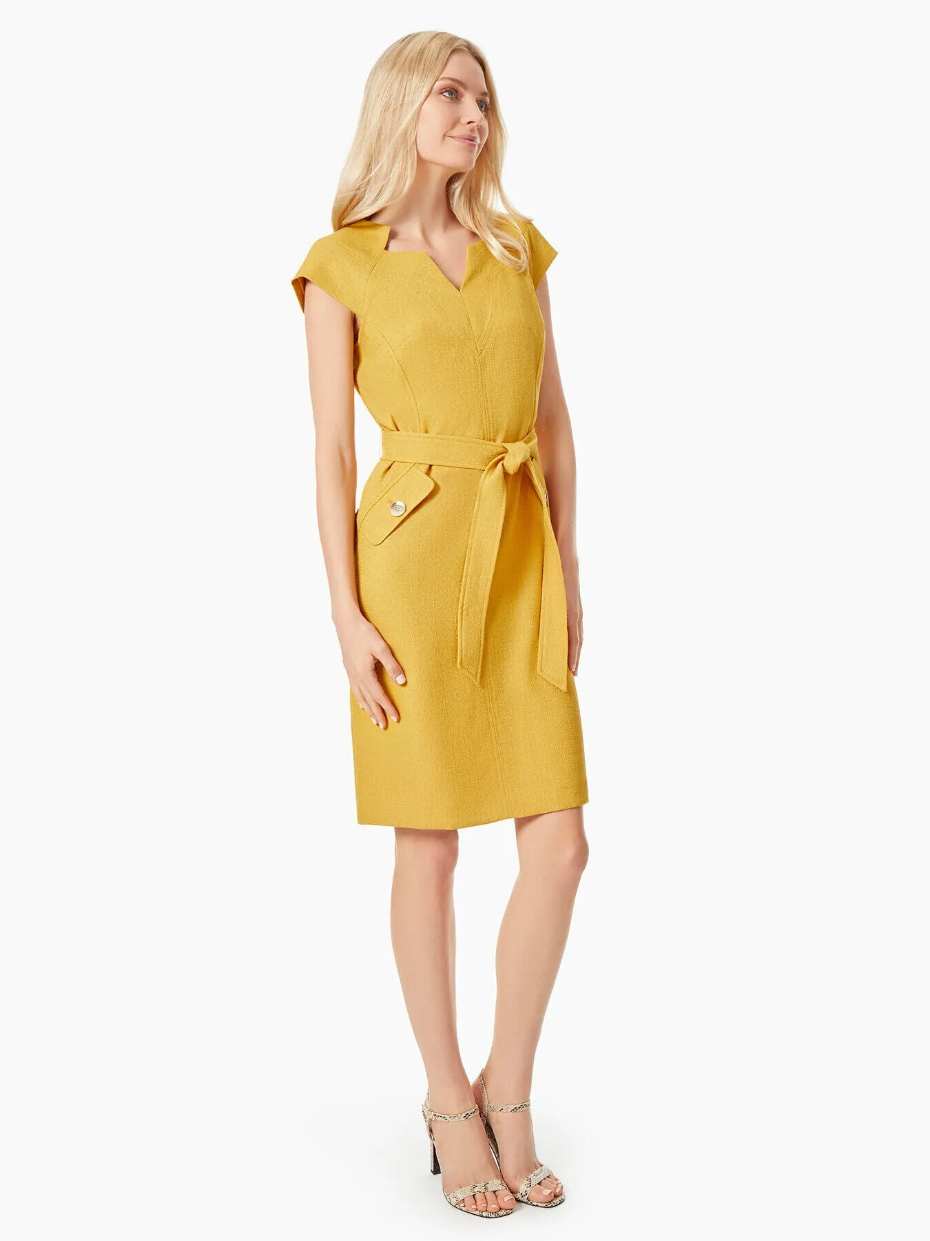 Plus Size Notched Neckline Belted Crepe Dress