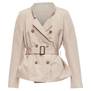 Prada Silk Blend Panelled Double Breast Belted Trench Jacket