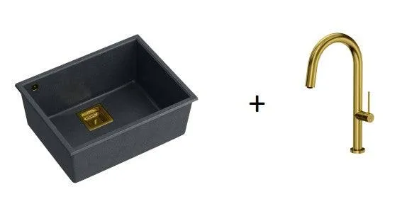 Quadron David 50 Pure Black undermount or topmount sink, Mix and Match