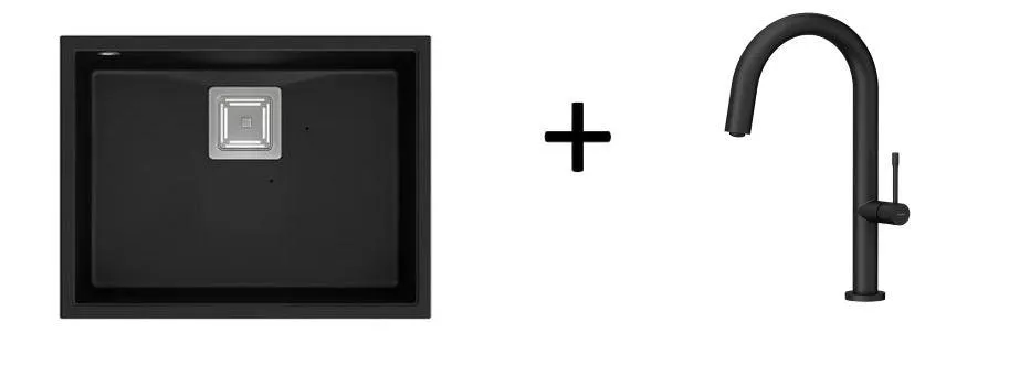 Quadron David 50 Pure Black undermount or topmount sink, Mix and Match