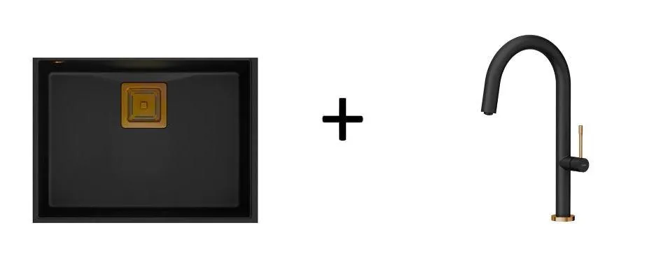Quadron David 50 Pure Black undermount or topmount sink, Mix and Match