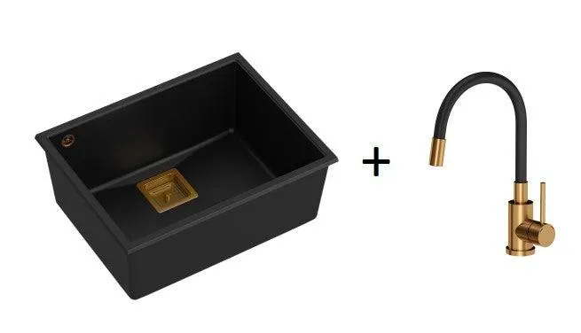 Quadron David 50 Pure Black undermount or topmount sink, Mix and Match