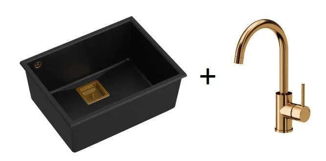 Quadron David 50 Pure Black undermount or topmount sink, Mix and Match