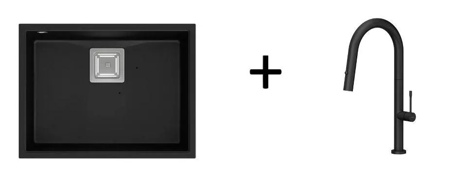 Quadron David 50 Pure Black undermount or topmount sink, Mix and Match