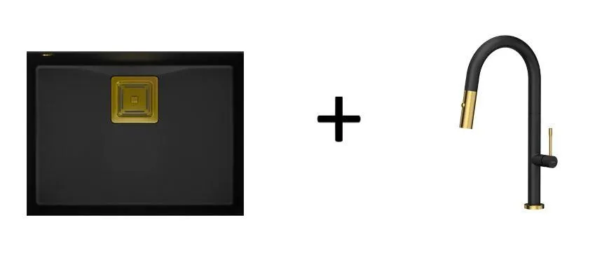 Quadron David 50 Pure Black undermount or topmount sink, Mix and Match
