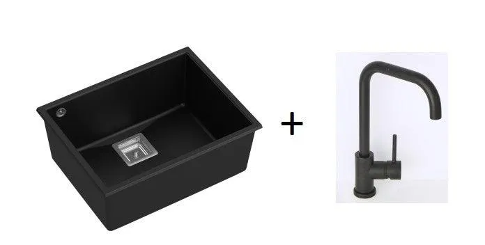Quadron David 50 Pure Black undermount or topmount sink, Mix and Match