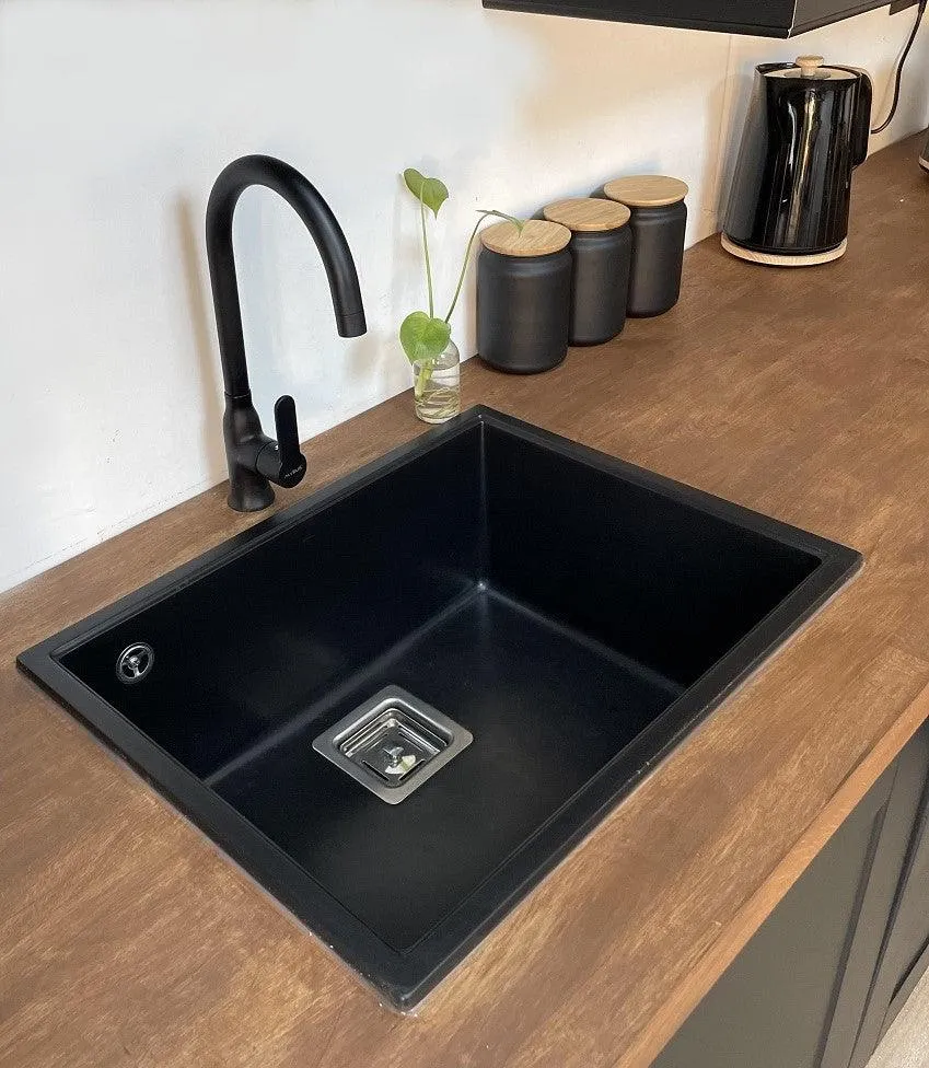 Quadron David 50 Pure Black undermount or topmount sink, Mix and Match