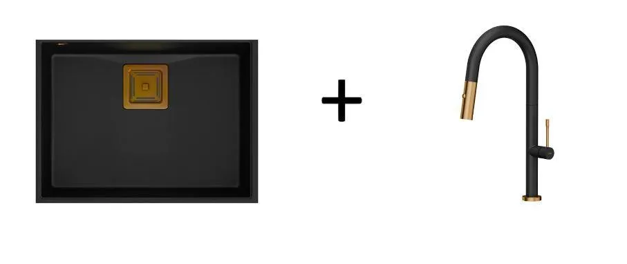 Quadron David 50 Pure Black undermount or topmount sink, Mix and Match