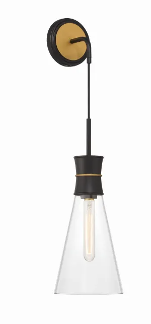 Quinn 1 Light Matte Black   Textured Gold Sconce