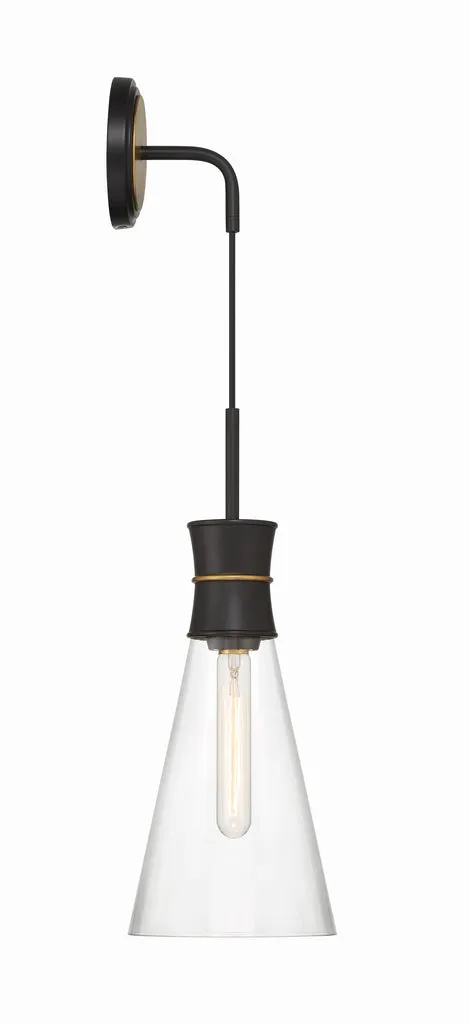 Quinn 1 Light Matte Black   Textured Gold Sconce