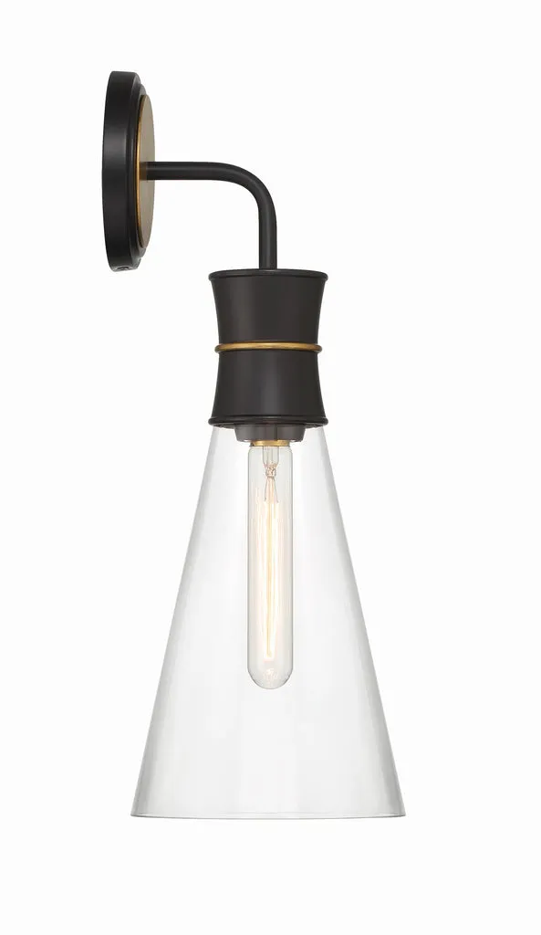 Quinn 1 Light Matte Black   Textured Gold Sconce