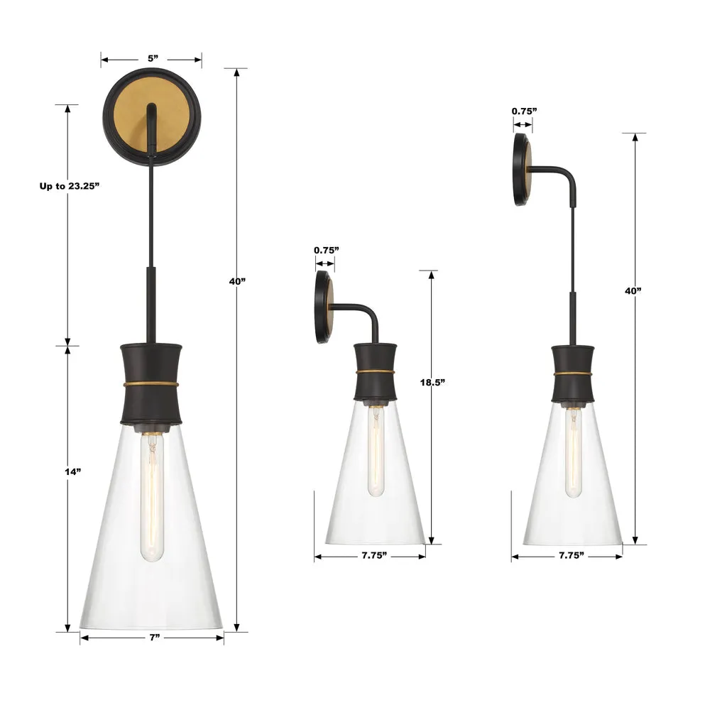 Quinn 1 Light Matte Black   Textured Gold Sconce