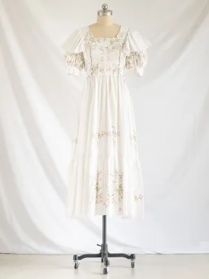 Re-design Upcycled Ruffle Cuff Sleeved White Maxi Dress