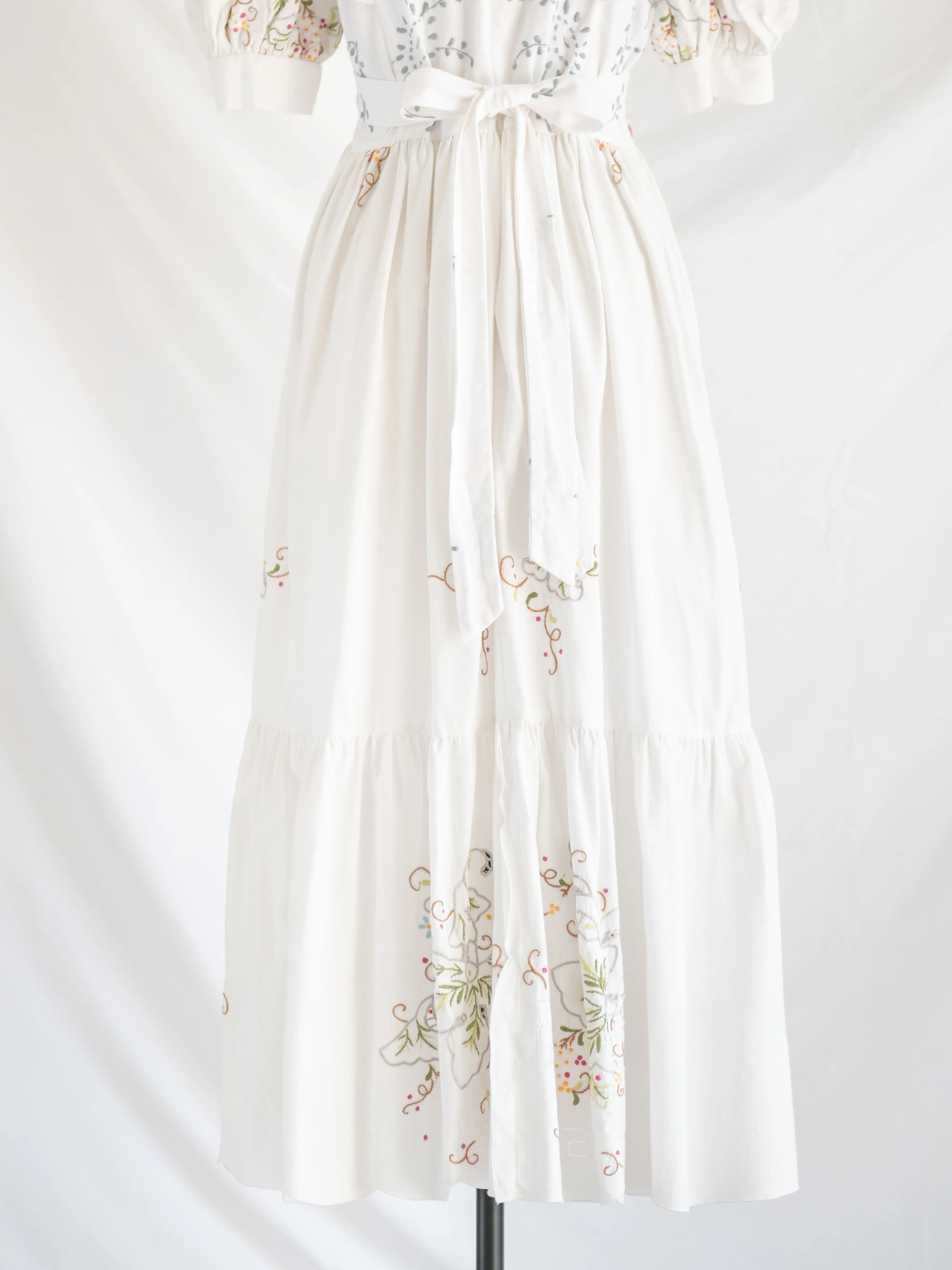 Re-design Upcycled Ruffle Cuff Sleeved White Maxi Dress