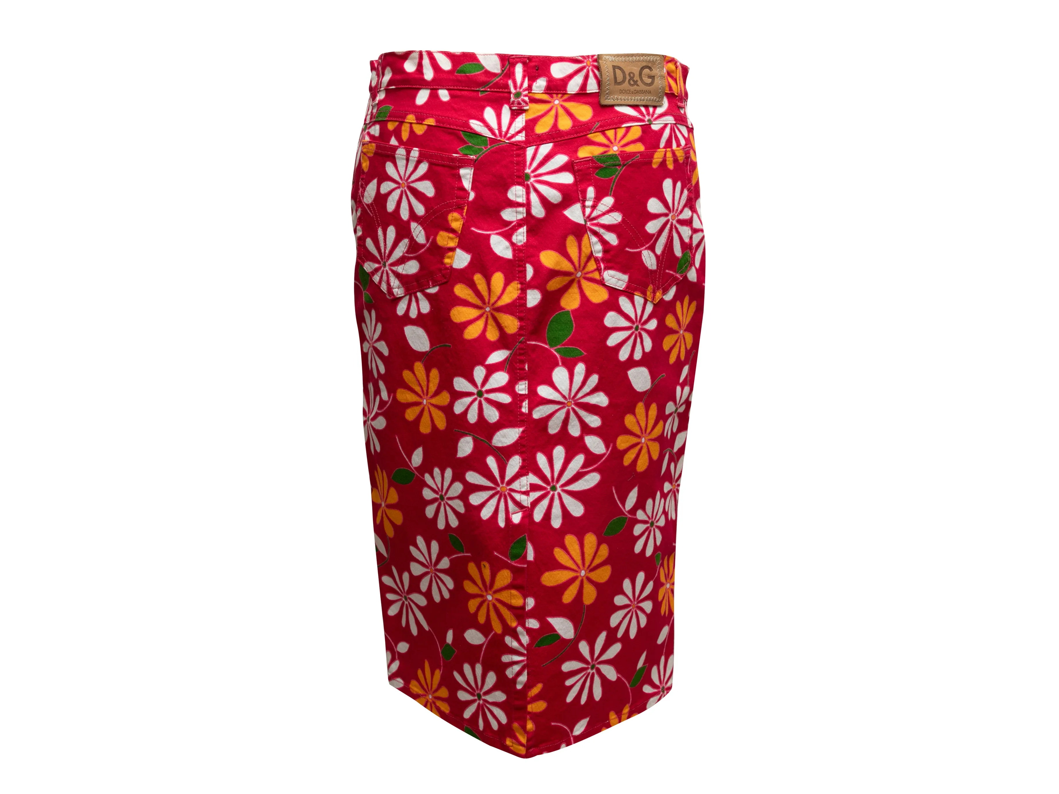 Red & Multicolor D&G Floral Print Knee-Length Skirt Size IT 46