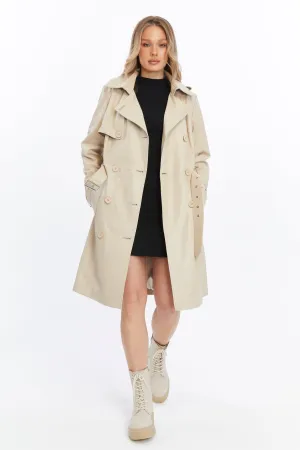 Soho Leather Trench Coat, Beige